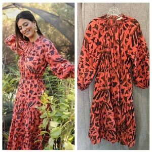 $395 Ulla Johnson Ombre Long Sleeve Poplin Midi Dress Cinnabar Cotton Unworn NWO